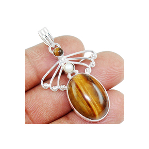 925 solide Sterling oeil de tigre pierres précieuses bijoux fins déclaration pendentif fantaisie Antique pendentif cadeau pour les femmes ODM OEM bijoux - Product Image 1