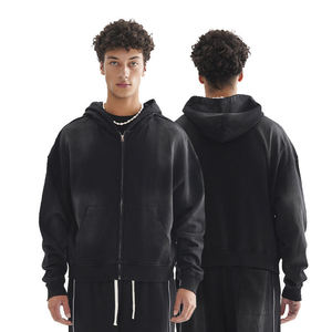 2026 Trendy Brand Loose Short Spray Horse <b>Willow</b> Zipper Hoodie High Quality Heavy Weight 100% Cotton Used Hoodie - Product Image 3