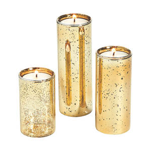 Ensemble de 3 bougeoirs au design exclusif pour table à manger, bougeoirs pour hôtels et maison, métal brillant poli, ensemble de bougeoirs votifs - Product Image 1