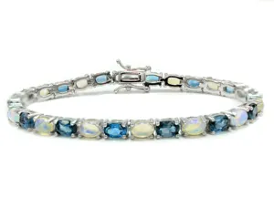 Nouvelle arrivée topaze bleue de Londres naturelle et bracelet de cabine d'opale éthiopienne forme ronde bracelet de tennis en argent sterling 925 fabrique