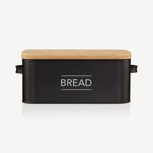 Boîte à pain moderne en métal argenté avec couvercle en bois Rangement de cuisine spacieux et durable pour petits pains et autres produits de boulangerie - Product Image 6