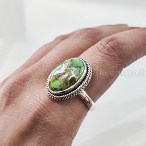 Bague Femme Naturel Vert Cuivre Turquoise Pierre Précieuse Décembre Pierre De Naissance Simple Bande Bijoux Faits À La Main 925 Bague En Argent Sterling - Product Image 2