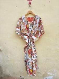 Indien fait à la main 100% coton Kfatan robe pour femmes imprimé fleuri décontracté plage vacances porter pour été automne hiver Bikini couverture - Product Image 6