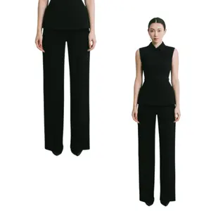 SIKA WIDE LEG PANTS Good Fabric 60% Acetate 40%Polysester Best-selling Womens Clothing Factory Price Black Straight Women Pants