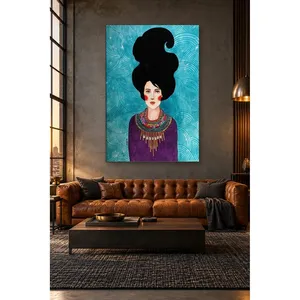 Impression sur toile Fida Turquoise Wave Pattern Woman with Necklace - Product Image 5