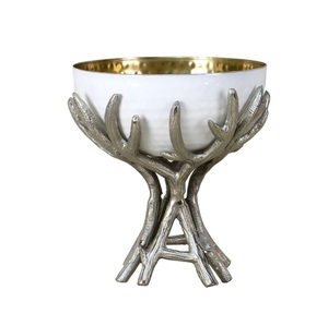 Decoration Leaf Design Stand With <b>White</b> Fruit <b>Bowl</b> for Home/Hotel High Quality Nuts <b>Bowl</b> for Sale Customized Size & Shape - Product Image 2