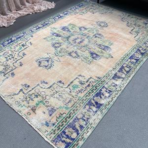 Alfombra Turca Vintage, Grande, 5.7x7.9 pies (175x241 cm), Alfombra Azul de Lana Sólida - Product Image 5