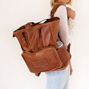 กระเป๋าใส่ผ้าอ้อมเด็กอเนกประสงค์หนังแท้ขนาดใหญ่ กระเป๋าเป้สะพายหลังสำหรับคุณแม่ พร้อมช่องใส่ของเปียกแบบกันน้ำ สำหรับเด็กเล็ก - Product Image 6