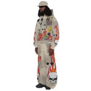 Ropa de invierno Vintage de alta calidad, ropa de calle de Anime con estampado completo Y2K, chándales de marca personalizada, Sudadera con capucha Unisex y conjunto de Jogger ancho - Product Image 2