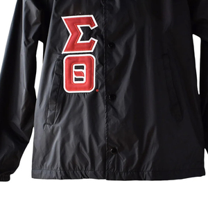 Chaqueta cortavientos negra con parche de letra griega roja y blanca, ropa de abrigo informal ligera para hombres y mujeres, moda callejera - Product Image 6