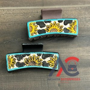 Cowgirl กิ๊บหนีบผมทำมือสไตล์ตะวันตก, กิ๊บหนีบผมหนังแท้อุปกรณ์เสริมสำหรับผู้หญิงเทรนด์ใหม่ - Product Image 1