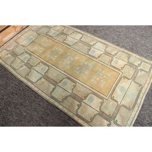 พรมวินเทจขนาดเล็ก 3.8x6.6 ฟุต พรมตุรกีลายเรขาคณิตสีเขียว - Product Image 4