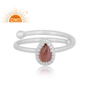 Latest Design Fine Sterling Silver Natural Chocolate <b>Moonstone</b> Gemstone Adjustable Ring Jewelry Manufacturer - Product Image 2