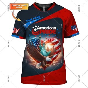 Camiseta de Cuello Redondo de Algodón 100% de Secado Rápido con Nombre Personalizado American Pride, Camiseta para Hombre con Estampado Digital de 180 Gramos - Product Image 2