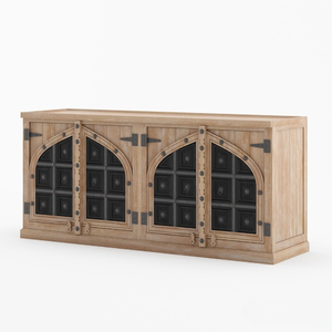 Antique Rustic Solid Teak Wood <b>Sideboard</b> Cabinet Midcentury Arched Doors Iron Accents Handcrafted Eco-Friendly Durable Vintage - Product Image 3