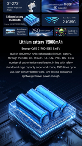 Tossedar R3 HD 1080P Máy chiếu di động thông minh tự động lấy nét 270 ° xoay LCD rạp chiếu phim tại nhà với Wifi Android 13 Hệ thống hoạt động - Product Image 2