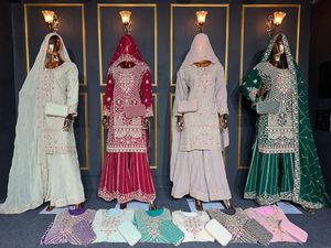 Zorro de moda Georgette Plazo con embragues de Plazo rusos y embragues pesados Traje elegante Perfecto para la función de la boda Ropa de fiesta - Product Image 4