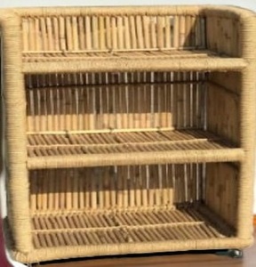 Best Price Eco Friendly Storage Bamboo Natural Finish Brown Cane Rack of 3 Shelves for Books and Shoes for Living Room - Product Image 1