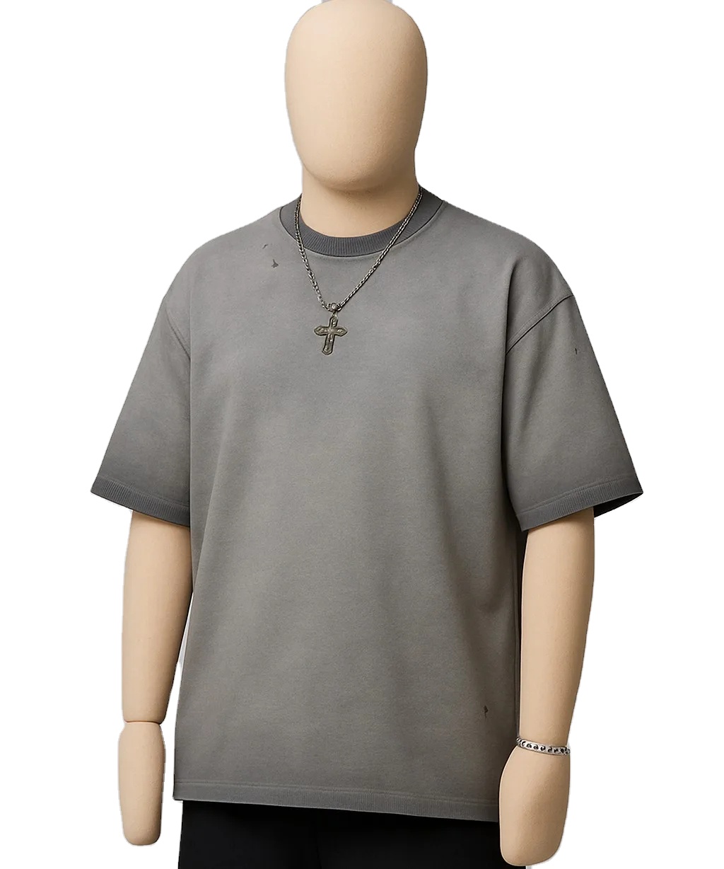 Customized Oversized Men's Retro Washed T-Shirts Distressed Streetwear With Raw Edge Reverse Color 100% Cotton Blank Tee