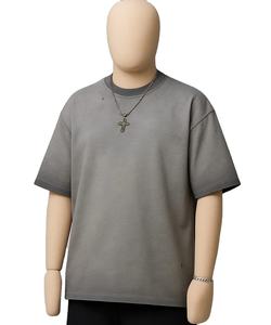 T-shirts surdimensionnés personnalisés pour hommes, style rétro délavé, streetwear vieilli avec bords bruts et couleur inversée, 100 % coton, tee-shirt vierge - Product Image 1