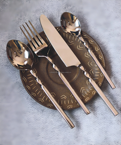 Customized Logo <b>Set</b> of 4 <b>Flatware</b> Unique Stainless Steel with Bronze Twisted Handle Design Luxury Modern Party <b>Flatware</b> <b>Set</b> - Product Image 4