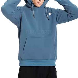 เสื้อสเวตเตอร์ผ้าฟลีซแบบสวมหัวมีฮู้ดของผู้ชายผ้าฝ้าย100% ทนทานกำหนดโลโก้ได้เองสีพื้นน้ำหนักเบา - Product Image 3
