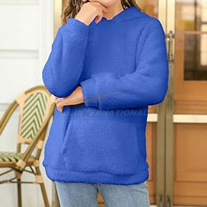 เสื้อสเวตเตอร์ขนแกะสวมหัวมีฮู้ดแบบสวมหัวเสื้อสเวตเตอร์กันหนาวมีกระเป๋าด้านหน้าลำลองทรงหลวมเสื้อโค้ท C สีฟ้า - Product Image 4