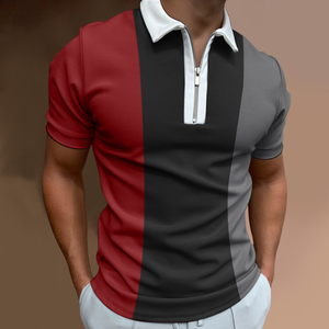 Cómodo azul de alta calidad para hombre para Polo Casual manga larga cremallera transpirable seda Jersey corto contraste Color estampado - Product Image 3