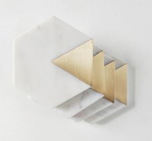 Juego de 4 elegantes y lujosos posavasos de latón ecológicos, artesanales, artesanales, hexagonales, alfombrillas de mármol, bebidas de mesa sostenibles, octogonales - Product Image 3