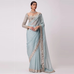Saree en tissu Georgette de style indien Bollywood pour mariage et événement ethnique au meilleur prix - Product Image 1
