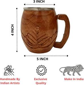 Taza de Café de Madera Multiusos para Servir Café, Té, Leche, Cerveza con Interior de Acero Tallada a Mano en Madera de Sheesham Natural - Product Image 5
