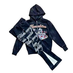 100% algodón diseño personalizado Logo hombres ropa de calle de gran tamaño chándal hombres Zip up Sudadera con capucha conjunto en blanco chándal Joggers chándal - Product Image 6