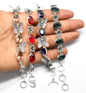 Women's Stylish Multi-Color Gemstone Fashion <b>Bracelet</b> Chunky Copper Brass Bangles Gift for Fashion Enthusiasts - Product Image 2