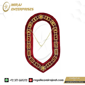 Venta al por mayor Masonic Blue Lodge Officer Regalia Gold-on-Red Chain Collar cuero algodón tela bordada a mano incluye estuche gratis - Product Image 2