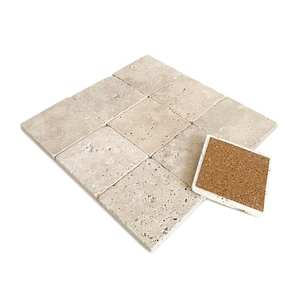 Posavasos de Travertino Beige Natural 4X4, Piedra Pulida Absorbente, Cada Pieza Única - Product Image 5