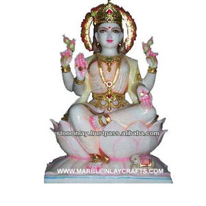 รูปปั้นเทพีลักษมี ทำด้วยมือ สวยงาม ทำจากหินอ่อนสีขาว นั่งบนดอกบัว พร้อมมืออวยพร ผลิตโดยผู้ผลิต สำหรับบูชาในวัด - Product Image 1