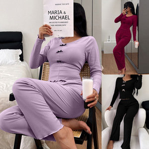Elegante Set da Notte Invernale da Donna 2026 in Velluto con Fiocco, Aderente, Sexy, Maniche Lunghe, Pantaloni, Abbigliamento per Casa, <span class=keywords><strong>2</strong></span> Pezzi, Taglie S-2XL - Product Image 2
