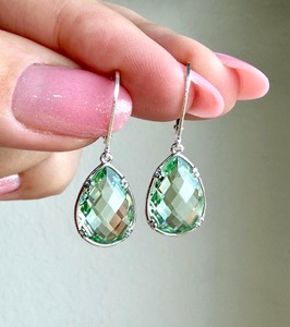 Boucles d'oreilles goutte d'eau en améthyste vert menthe Prasiolite, simples et élégantes, pour usage quotidien, en argent sterling 925, pierre de naissance de février, apaisantes - Product Image 3