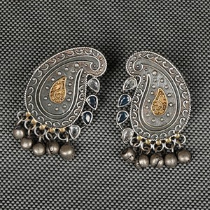 Boucle d'oreille en argent oxydé, boucle d'oreille en argent Paisley artisanale, Jhumka indien, cadeau pour elle - Product Image 3