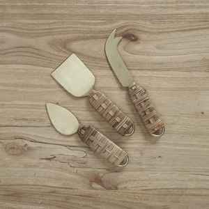 Juego de cubiertos de acero inoxidable 18/8 con mango de ratán tejido, herramientas para queso hechas a mano, esparcidor, juego de cubiertos - Product Image 2