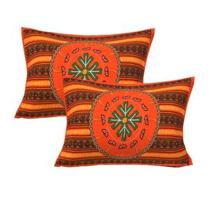 Juego de Sábanas Dobles de Algodón Kantha Naranja, Hechas a Mano, 240 Hilos, con 2 Fundas de Almohada, 100% Algodón para Uso Doméstico (AKDB1001) - Product Image 6