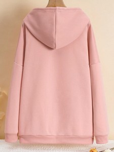 เสื้อฮู้ดผู้หญิงสีชมพูแบบถักมีซิปด้านหน้า แขนเสื้อแบบดรอปโชว์เดอร์ มีเชือกผูก กระเป๋า ระบายอากาศได้ดี ผ้าฝ้าย ความยาวแบบยาวพิเศษ ขายส่ง - Product Image 2