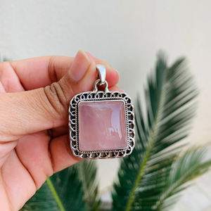 Recién llegado, colgante de cuarzo rosa Natural, collar de plata de ley 925, colgante de plata, regalo de mujer para su joyería de plata hecha a mano - Product Image 3