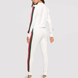Logotipo de mujer en blanco dos piezas pantalones de chándal conjuntos chándales personalizados conjuntos de mujer ropa señoras Zip up Sudadera con capucha pantalones de chándal - Product Image 5