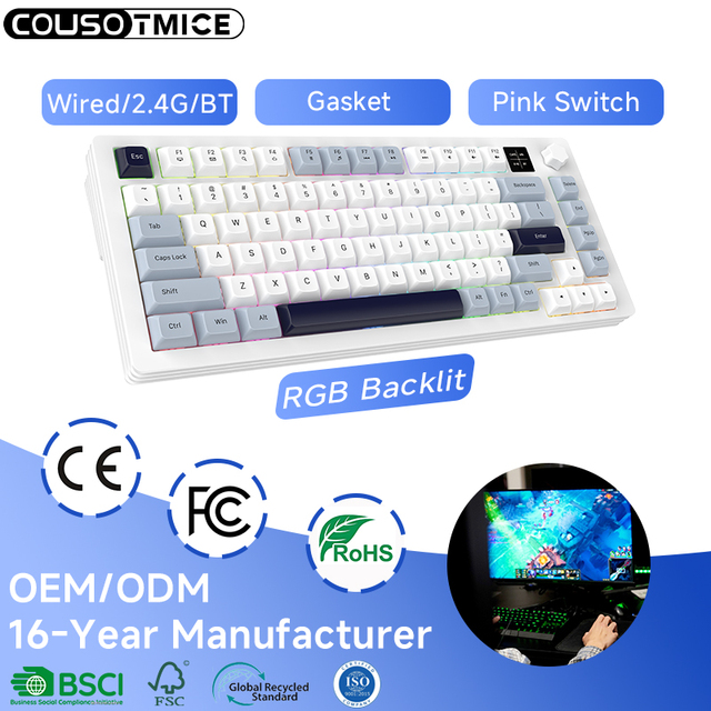 82 Keys Bluetooth Tri-Mode Gasket Mechanical Keyboard 75% RGB Wireless Hot Swappable Rechargeable Wireless Gaming Keyboard