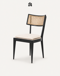 Silla de Comedor Contemporánea de Mimbre Tejido con Cojín Tapizado de Microfibra, Estructura de Madera de Teca Sólida, para Hotel, Restaurante, Cafetería, Villa, Hogar - Product Image 1