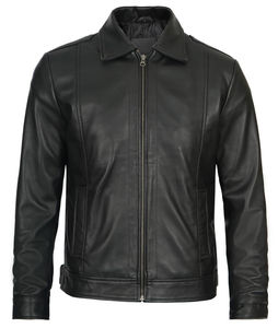 Venta al por mayor de alta calidad negro genuino chaqueta de cuero de piel de cordero para los hombres de moda de invierno al aire libre chaqueta de cuero de manga larga - Product Image 1
