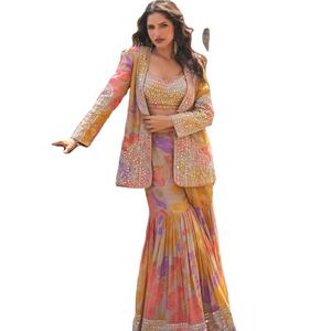 ผ้าไหมชินอนพรีเมียมแท้ พิมพ์ลายดอกไม้สวยงาม งานปักทั้งสองด้าน ชุดสัลวาร์ คามีซ 3 ชิ้น / ชุดสัลวาร์ คามีซสำหรับวันอีด - Product Image 1