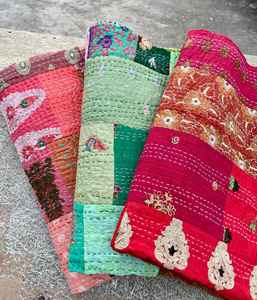 Colcha Kantha Reversible Vintage, Colcha de Algodón con Parches Cosidos a Mano, Cubrecama Boho para Decoración del Hogar, Lavable - Product Image 1