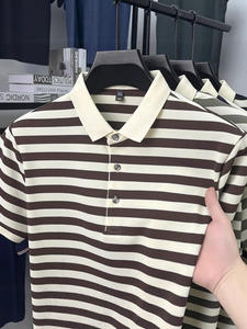 เสื้อโปโลแขนสั้นผู้ชายลำลองลายทางตัดสีใหม่ ผ้าคอตตอนหวี 100% สั่งทำขายส่งแฟชั่นยอดนิยม - Product Image 4